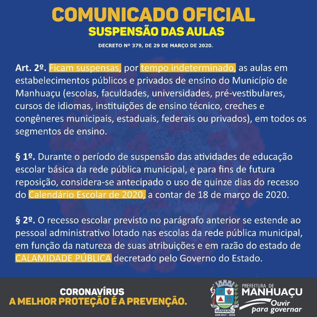 Prefeitura Municipal de Manhuaçu Novo decreto reúne orientações de